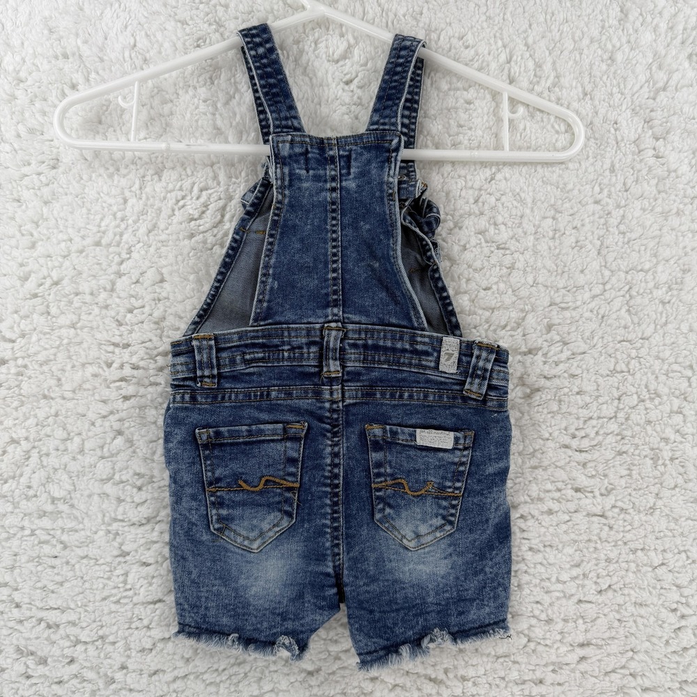 7 For All Mankind Overalls Shorts Toddler 3T Blue Denim Bib Raw Hem Stretch - Picture 2 of 9